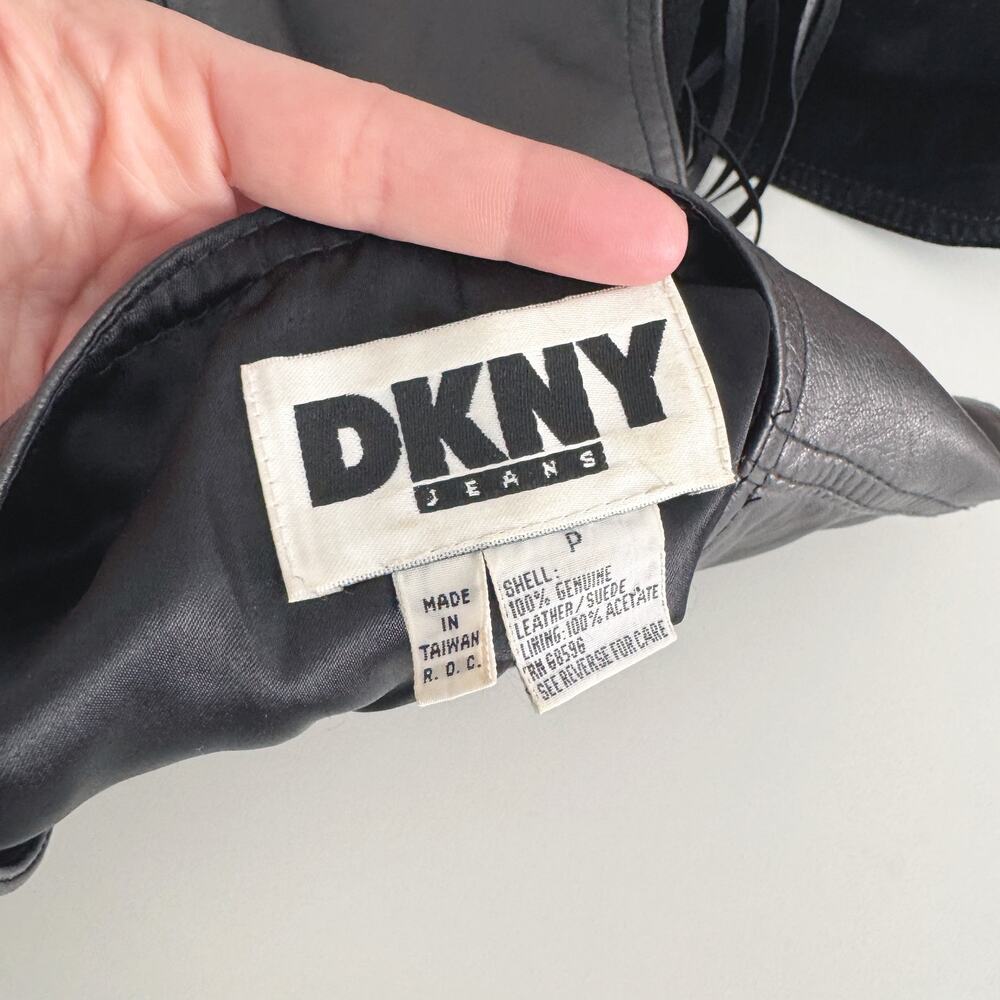 Vintage 90s Y2K DKNY Black Leather Vest Size S - Picture 7 of 7
